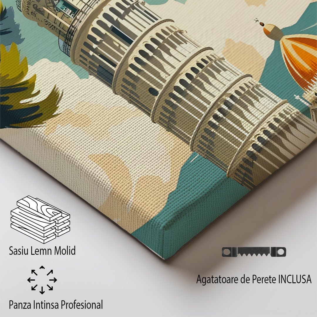 Tablou Canvas Print Pisa Turn inclinat cer luminos stil retro