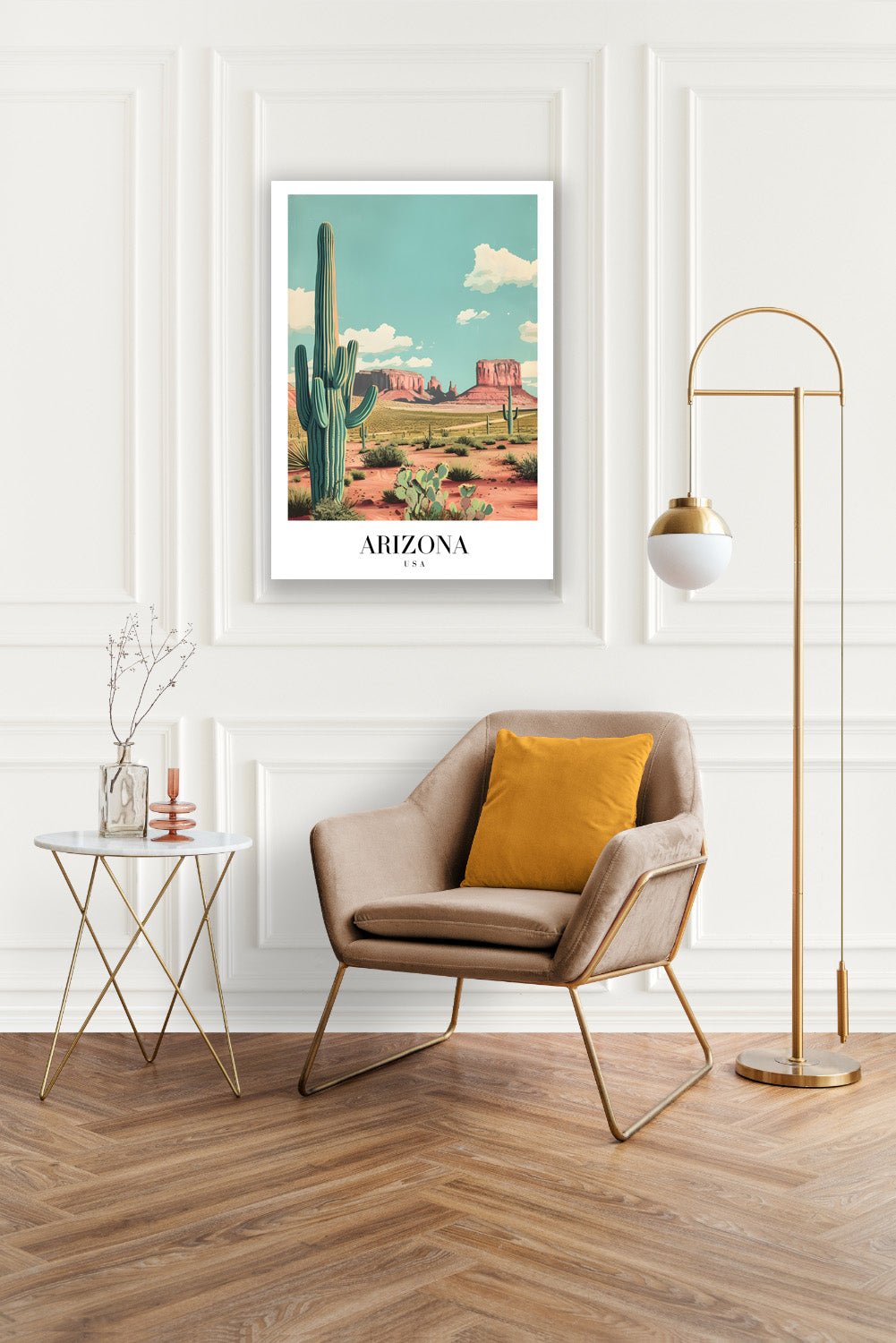 Tablou Canvas desert Arizona cu cactusi sub cer senin retro | The Print Studio