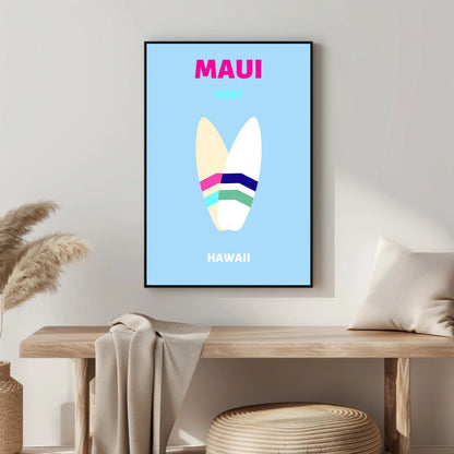 Tablou Canvas placi surf Hawaii si valuri in stil minimalist | The Print Studio