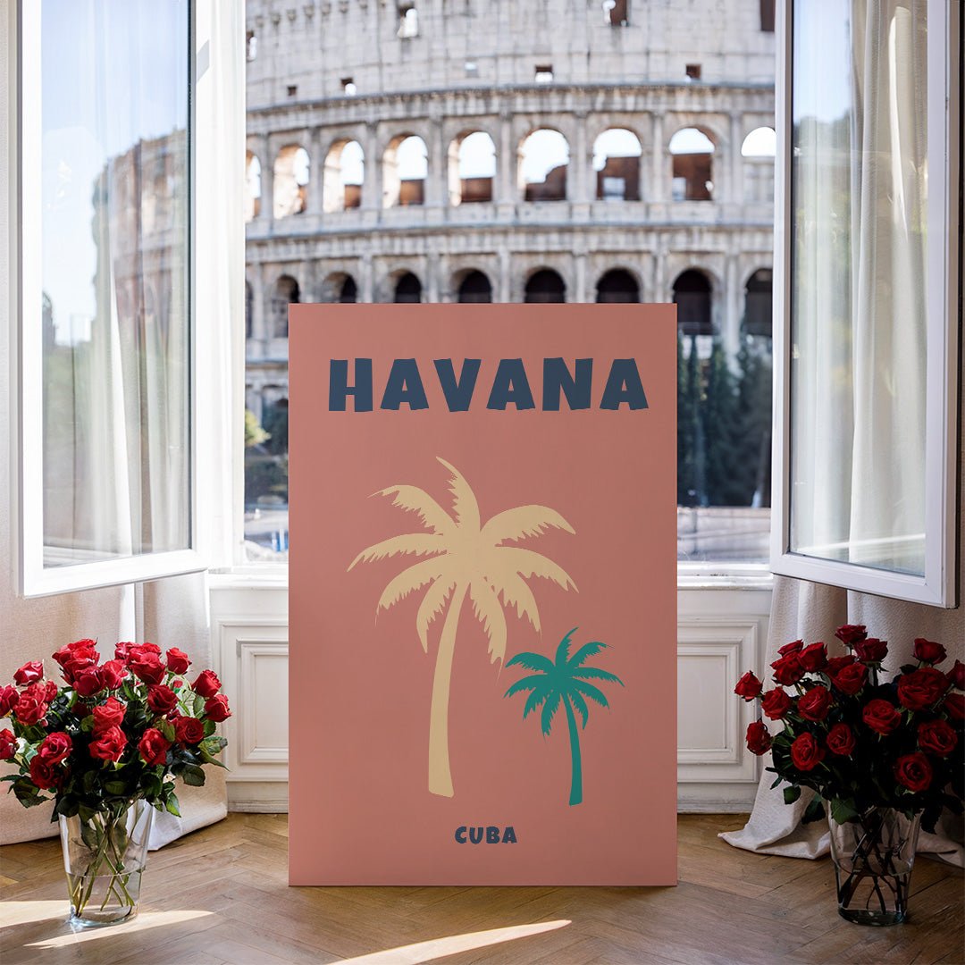 Tablou Canvas palmieri roz in stil minimalist Havana Cuba | The Print Studio
