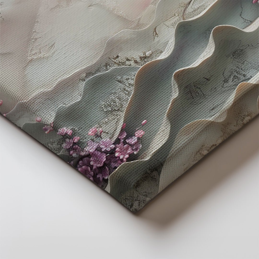 Tablou Canvas flori roz in relief pe ramuri texturate | The Print Studio