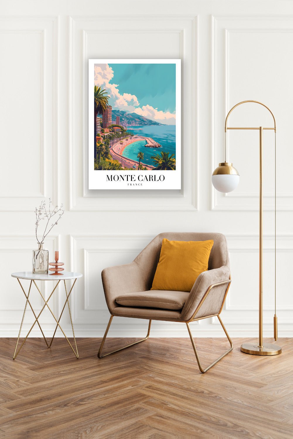 Tablou Canvas coasta Monte Carlo palmieri si mare albastra moderna | The Print Studio