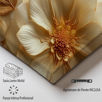 Tablou Canvas flori aurii si frunze elegante in stil abstract | The Print Studio