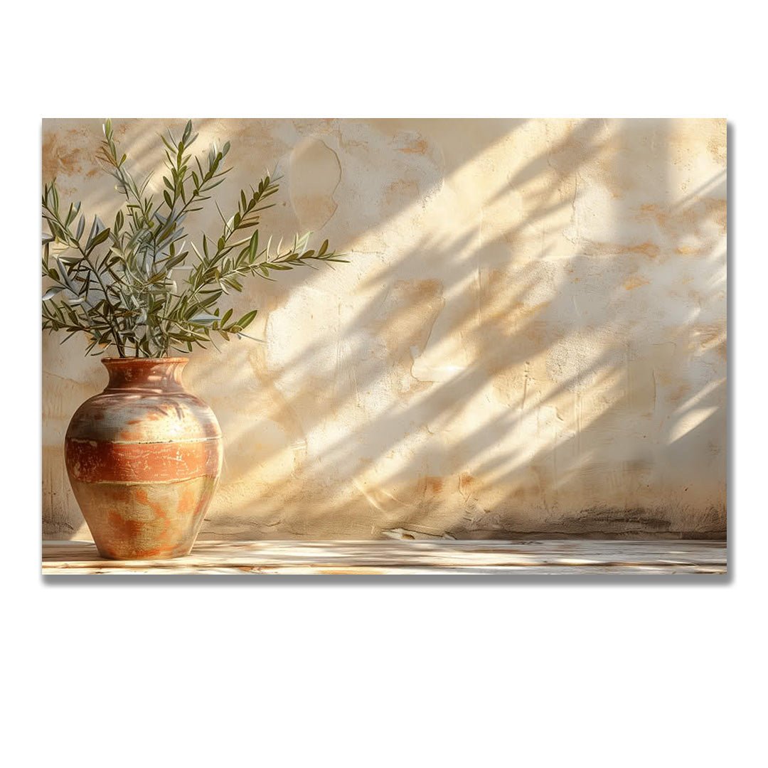 Tablou Canvas vas ceramic si umbra frunze maslin realist | The Print Studio