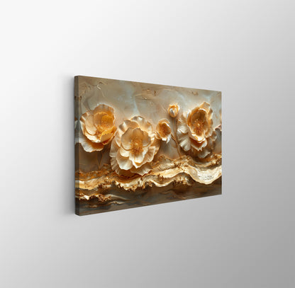 Tablou Canvas flori luxuriante cu accente aurii si eleganta abstracta | The Print Studio