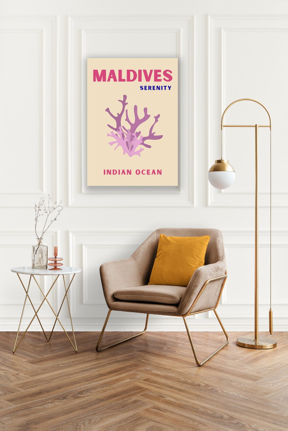 Tablou Canvas Print corali lila Maldive serenitate, stil minimalist