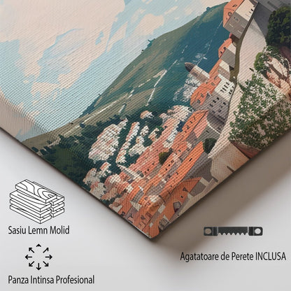 Tablou Canvas Print Dubrovnik coasta stancoasa mare azur stil ilustratie