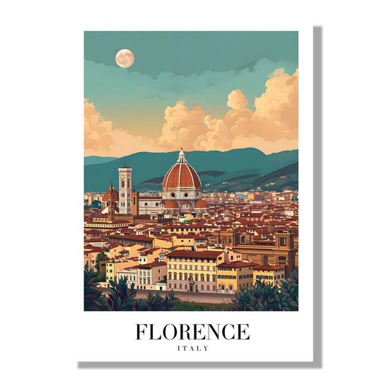 Tablou Canvas Print Florenta catedrala si apus pastelat, stil ilustrativ