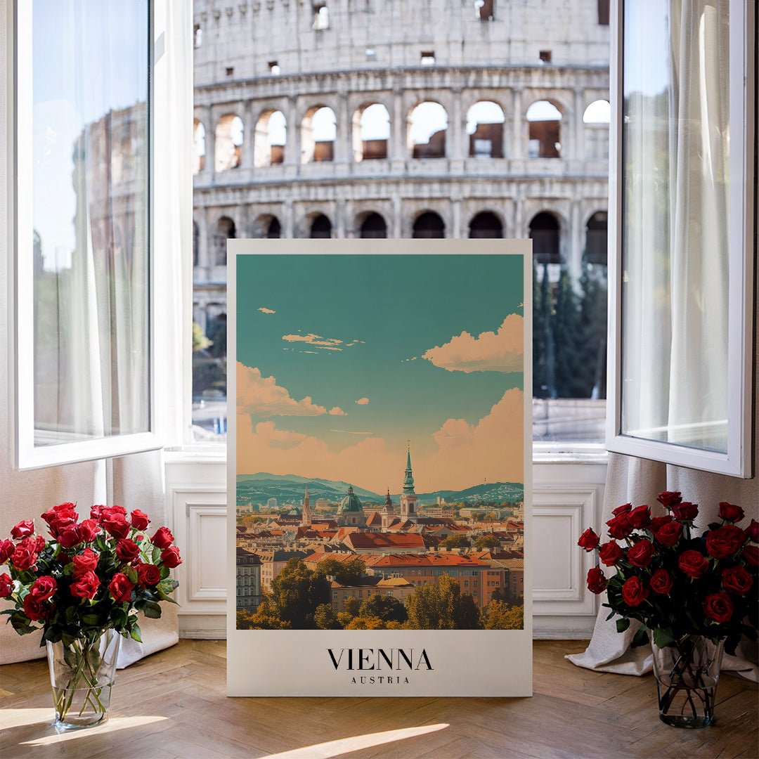 Tablou Canvas Print Viena cu turnuri si nori albi, stil vintage