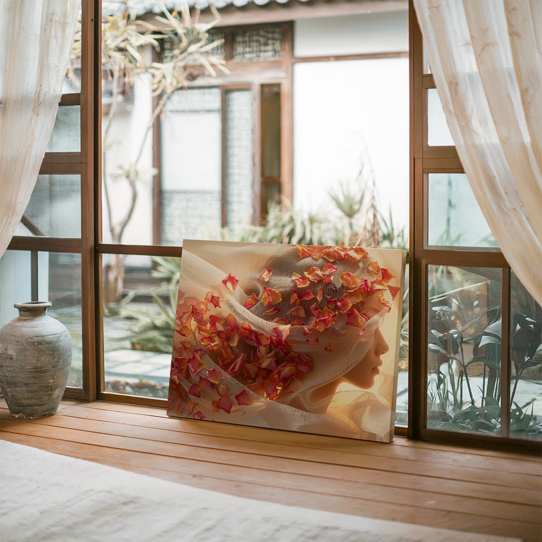 Tablou Canvas silueta feminina cu flori delicate in stil abstract | The Print Studio