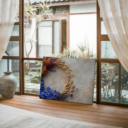 Tablou Canvas floare albastra intre spice aurii realist decorativ | The Print Studio