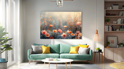 Tablou Canvas camp pastelat de flori intr-un peisaj realist | The Print Studio