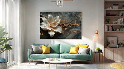 Tablou Canvas floare eleganta pe fundal abstract de marmura | The Print Studio