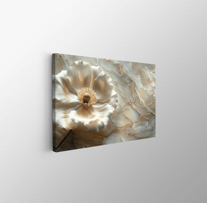 Tablou Canvas floare eleganta cu textura marmura aurie | The Print Studio