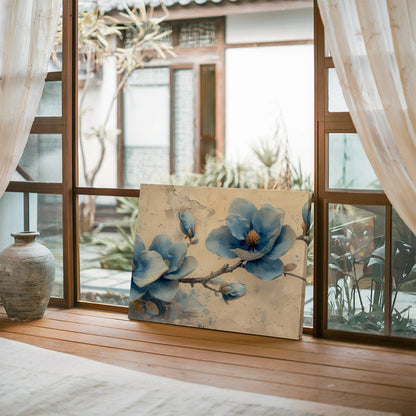 Tablou Canvas flori albastre magnolie pe ramuri in stil realist | The Print Studio