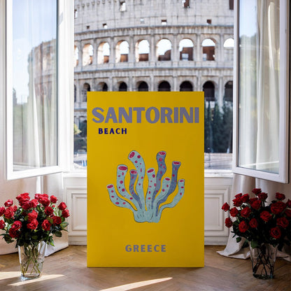 Tablou Canvas plaja Santorini albastru coral stil minimalist | The Print Studio