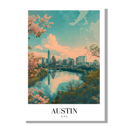 Tablou Canvas Print Austin apus peste oras conturat, stil acuarela