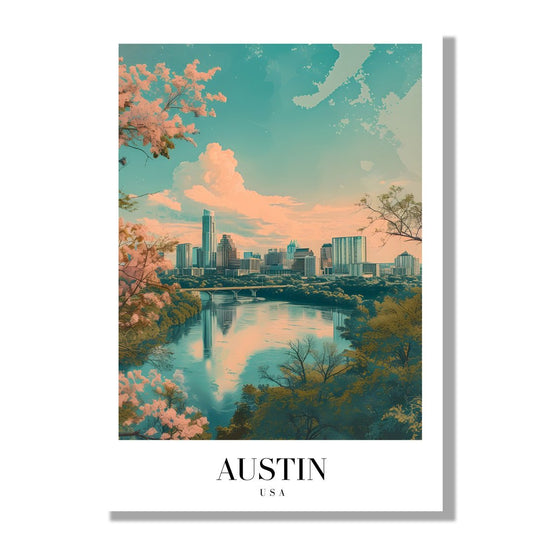 Tablou Canvas Print Austin apus peste oras conturat, stil acuarela