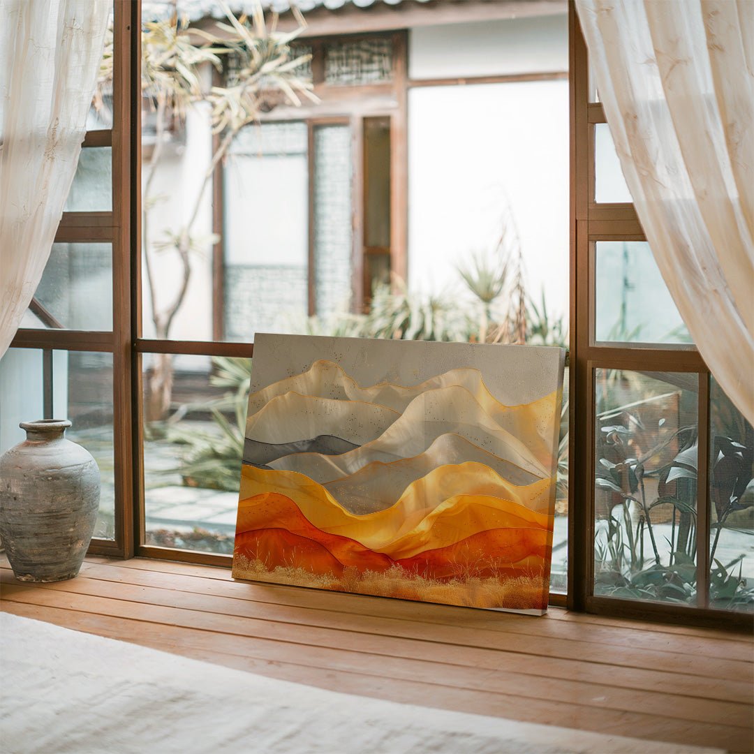 Tablou Canvas peisaj montan cu nuante calde si elemente abstracte | The Print Studio