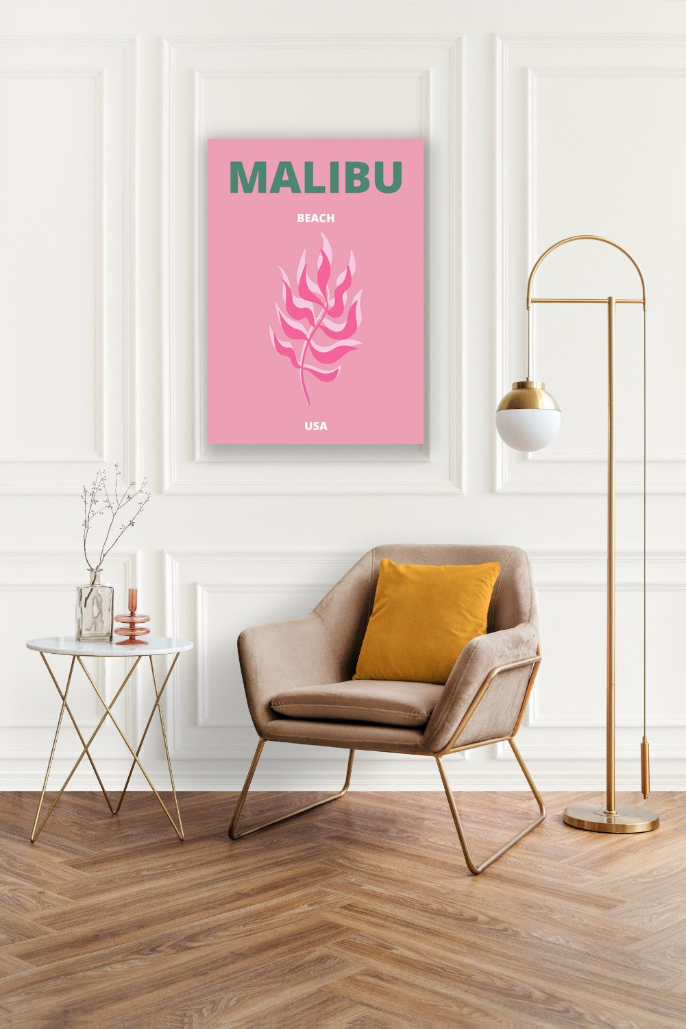 Tablou Canvas plaja Malibu roz pastel in stil minimalist | The Print Studio
