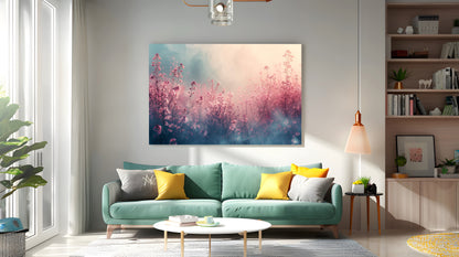 Tablou Canvas camp pastel cu flori roz sub cer senin | The Print Studio