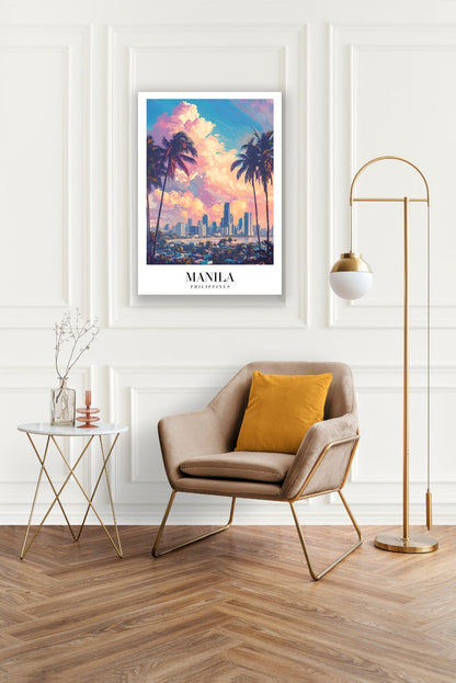 Tablou Canvas Print Manila apus vibrant cocotieri stil impresionist