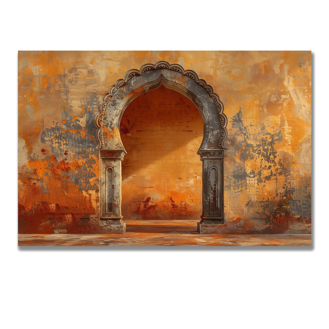 Tablou Canvas poarta orientala cu textura portocalie vie | The Print Studio