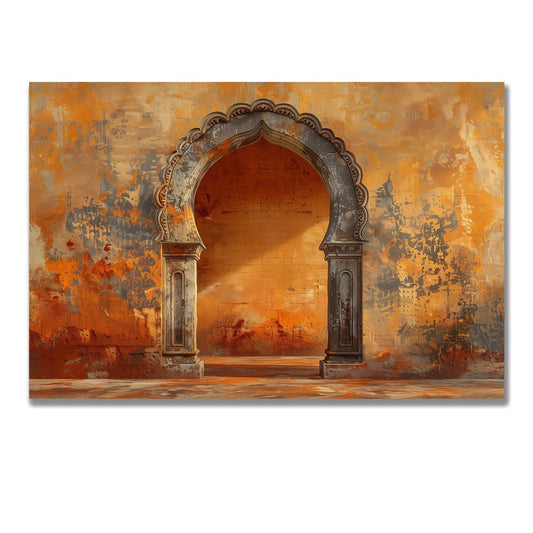 Tablou Canvas poarta orientala cu textura portocalie vie | The Print Studio