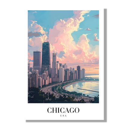 Tablou Canvas Print Chicago cer roz albastru sarut ceresc stil digital