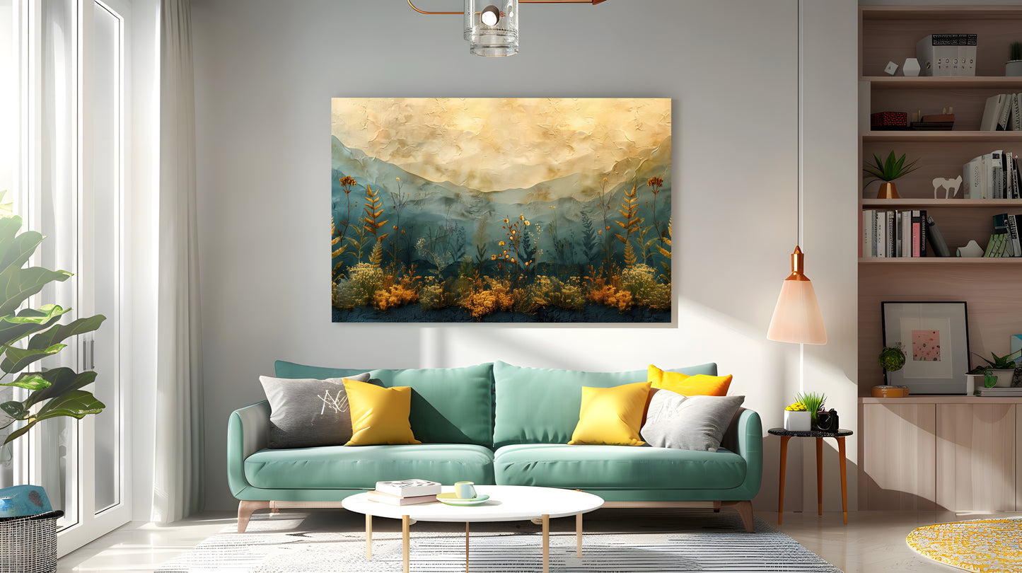 Tablou Canvas camp verde cu flori naturale in stil abstract | The Print Studio