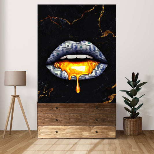 Tablou Canvas Black & Gold Abstract Lips