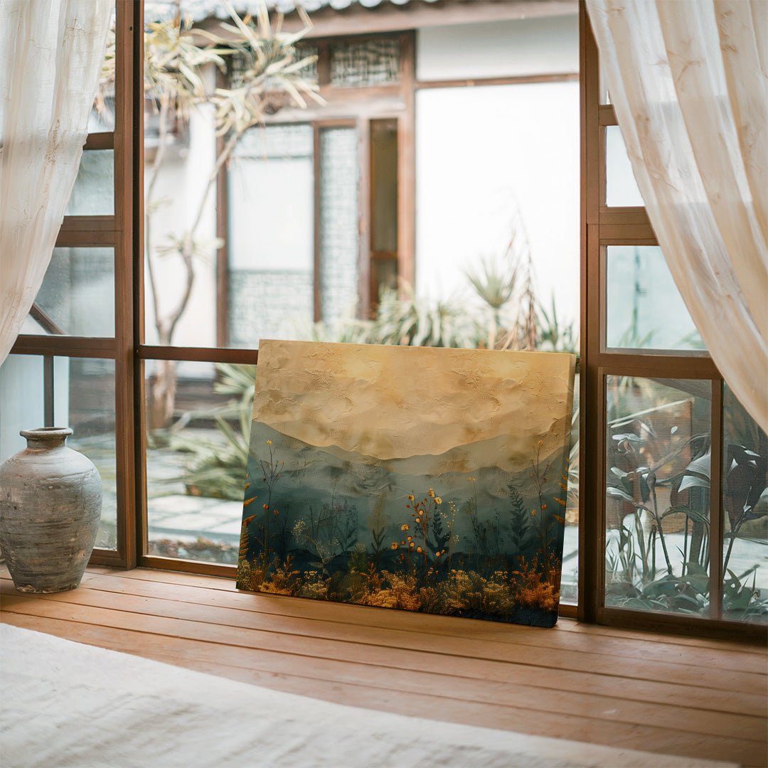 Tablou Canvas camp verde cu flori naturale in stil abstract | The Print Studio