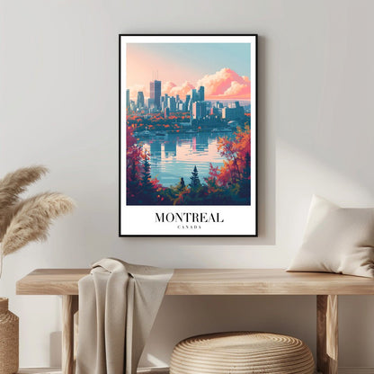 Tablou Canvas Print Montreal silueta urbana si cer roz, stil ilustrativ