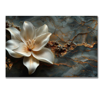 Tablou Canvas floare eleganta pe fundal abstract de marmura | The Print Studio