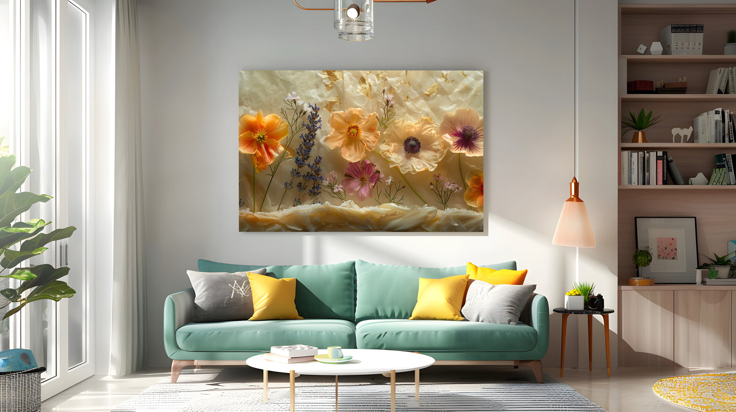 Tablou Canvas flori de camp vibrante pe fundal de lavanda | The Print Studio