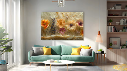 Tablou Canvas flori de camp vibrante pe fundal de lavanda | The Print Studio