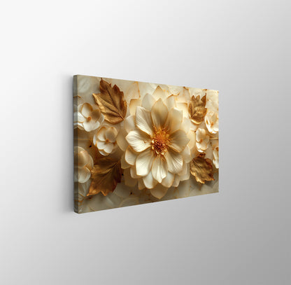 Tablou Canvas flori aurii si frunze elegante in stil abstract | The Print Studio