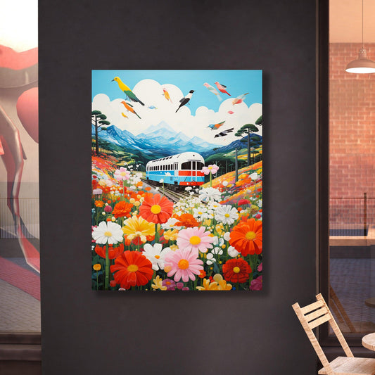 Tablou Canvas Trenul fericirii printre petale vibrante | The Print Studio