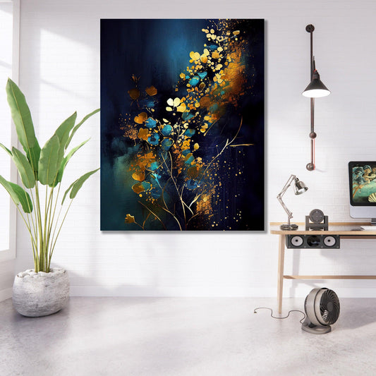 Tablou Canvas flori aurii vibrante pe fundal pastelat | The Print Studio