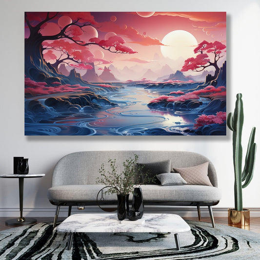 Tablou Canvas apus de soare pictat cu nuante calde si vibrante | The Print Studio