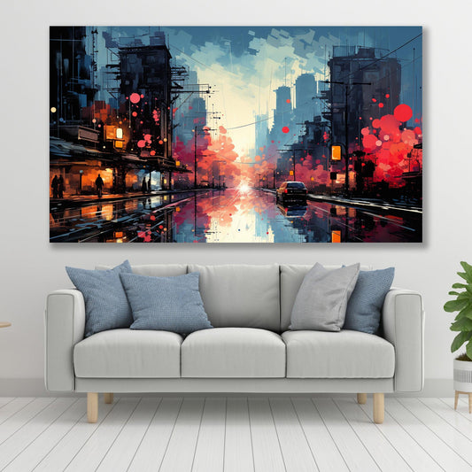 Tablou Canvas orizont luminat al orasului in acuarela | The Print Studio