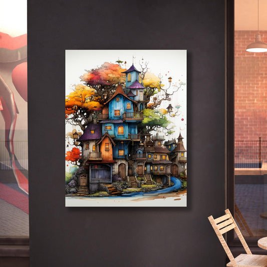 Tablou Canvas casuta in copac intr-un peisaj de poveste | The Print Studio