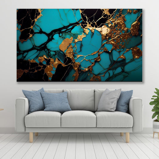 Tablou Canvas marmura turcoaz si aurie misterioasa | The Print Studio