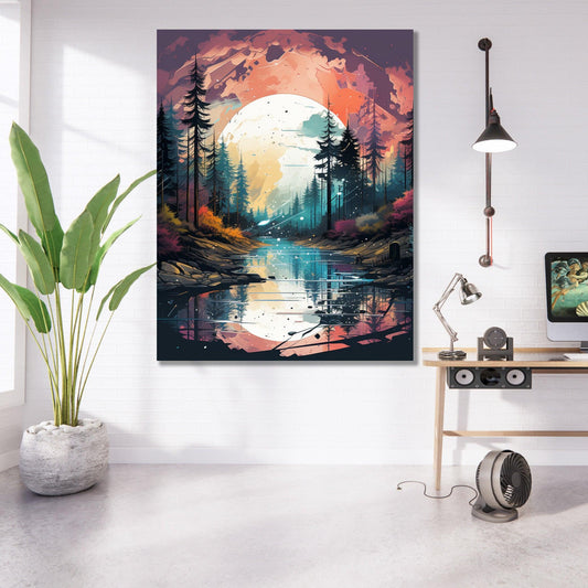Tablou Canvas noapte sub clar de luna plina seren | The Print Studio