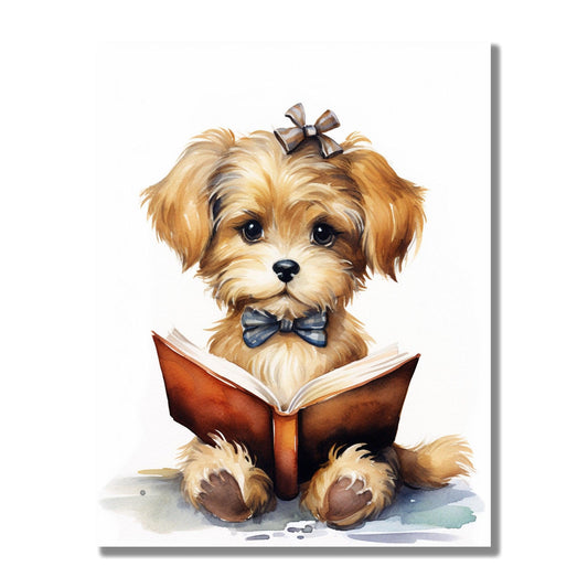 Tablou Canvas catelus pufos in acuarele pline de culoare | The Print Studio