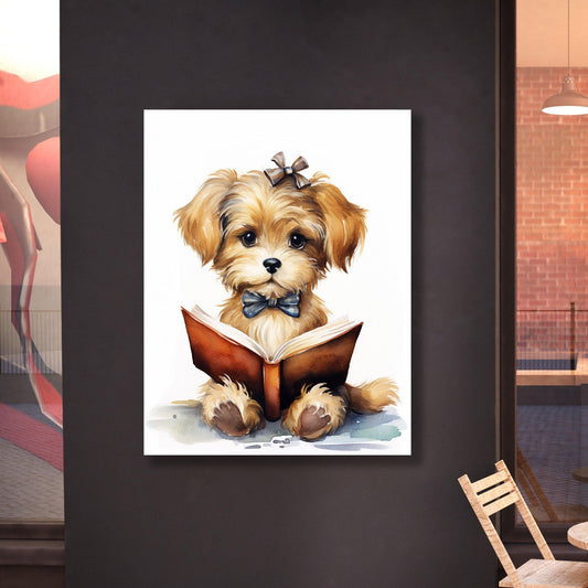 Tablou Canvas catelus pufos in acuarele pline de culoare | The Print Studio
