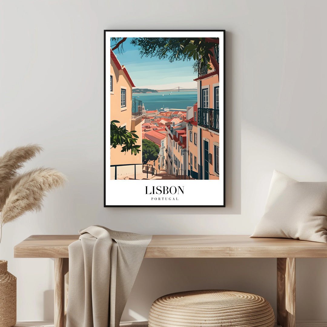 Tablou Canvas Lisabona priveliste marina ilustrativa vibranta | The Print Studio