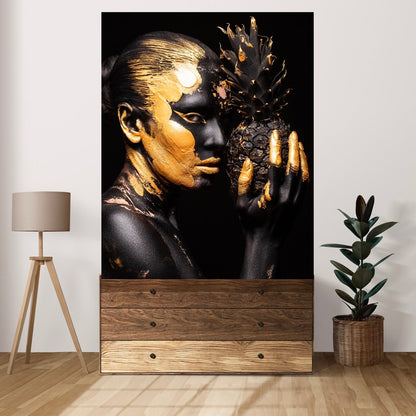 Tablou Canvas Black & Gold Eleganță Exotică Ananas