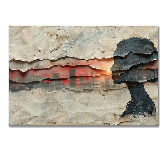 Tablou Canvas rasarit vibrant peste silueta urbana abstracta | The Print Studio