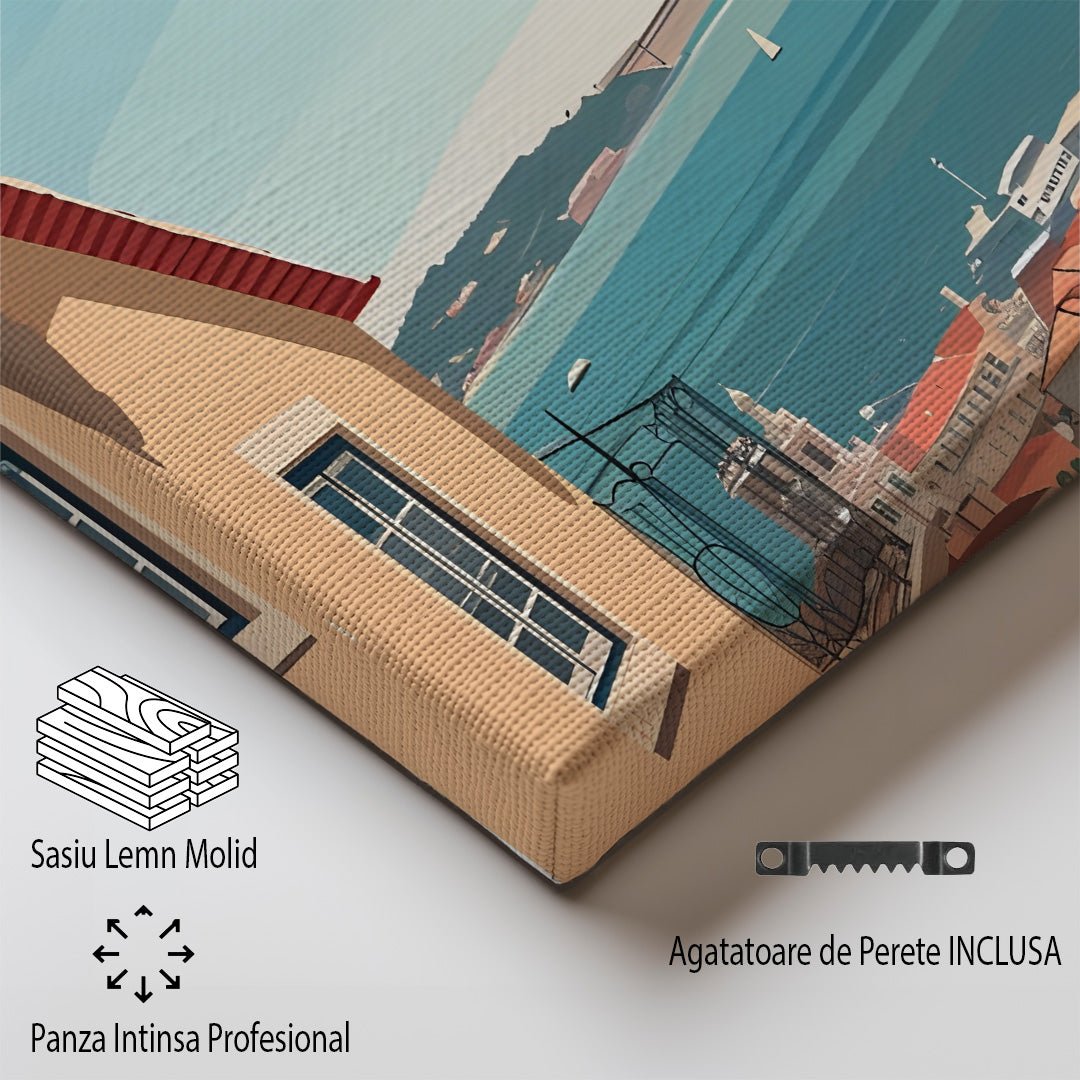 Tablou Canvas Lisabona priveliste marina ilustrativa vibranta | The Print Studio